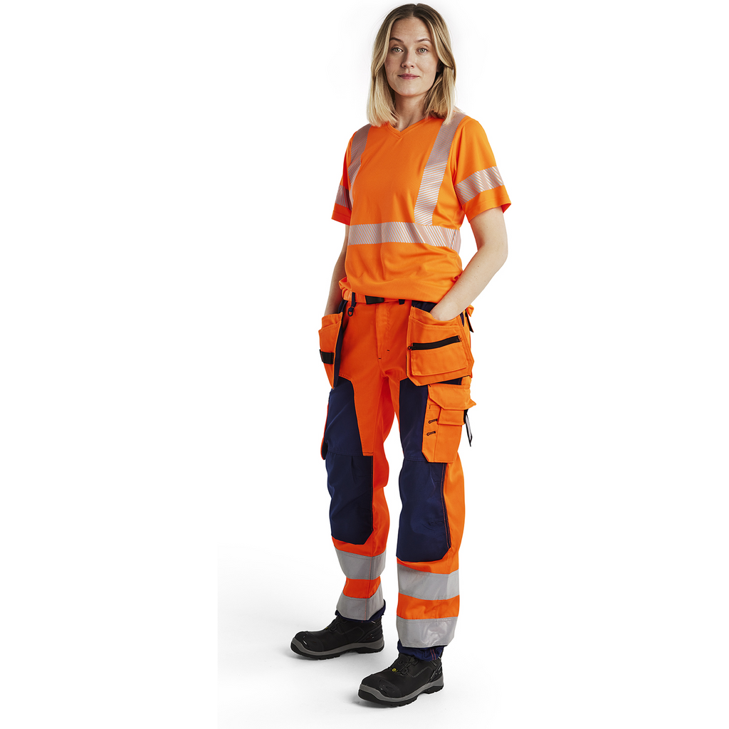 Blaklader High Vis Ladies Work Trousers with Holster Pockets, Orange/Navy Blue (5)