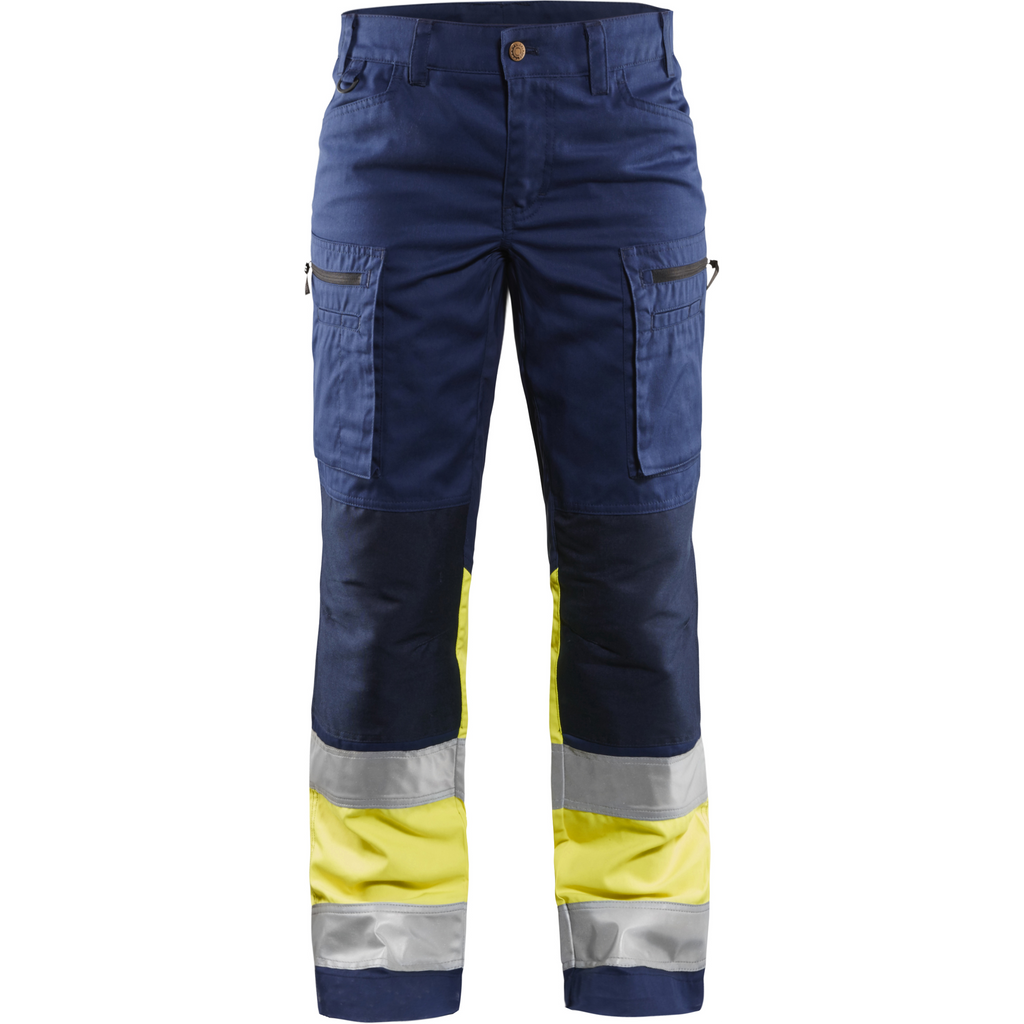 Blaklader High Vis Ladies Stretch Work Trousers, Navy/ Yellow