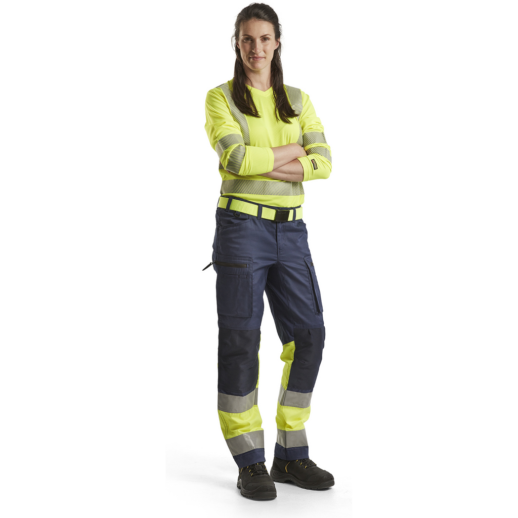 Blaklader High Vis Ladies Stretch Work Trousers, Navy/ Yellow (5)