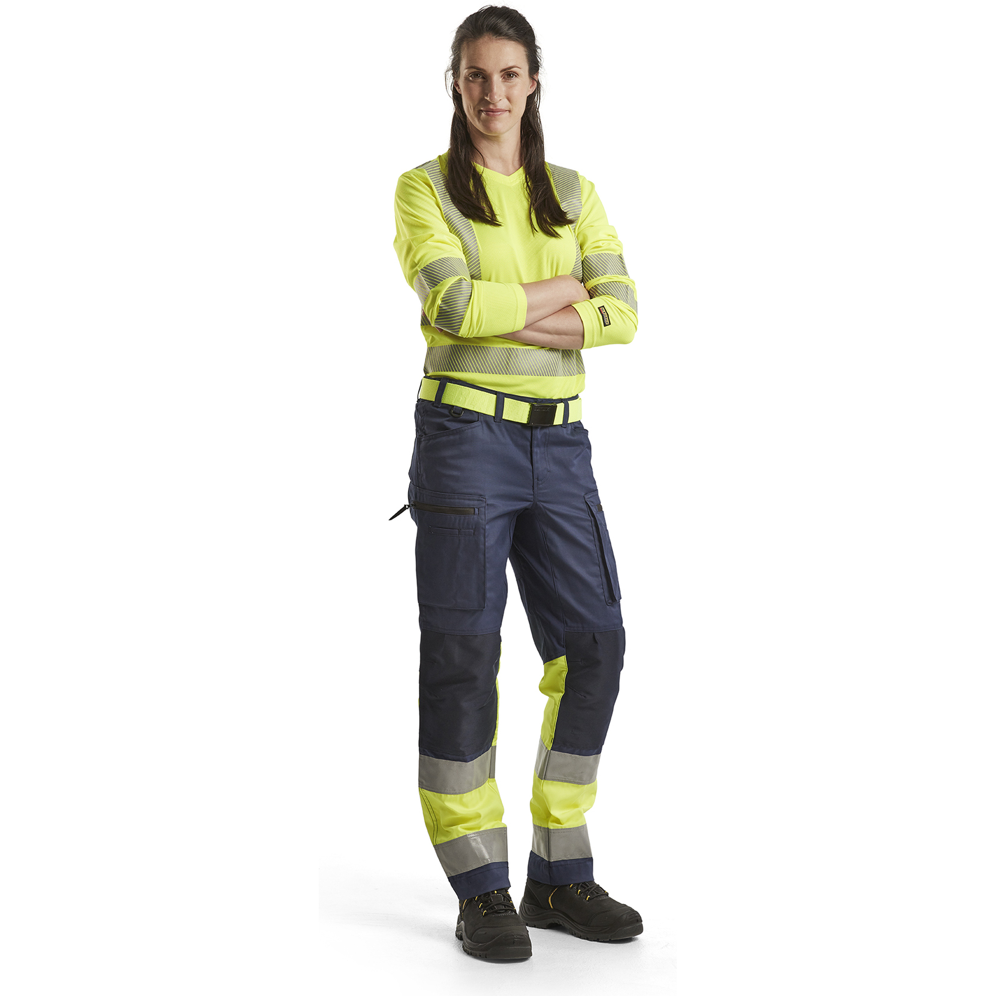 Blaklader High Vis Ladies Stretch Work Trousers, Navy/ Yellow (5)