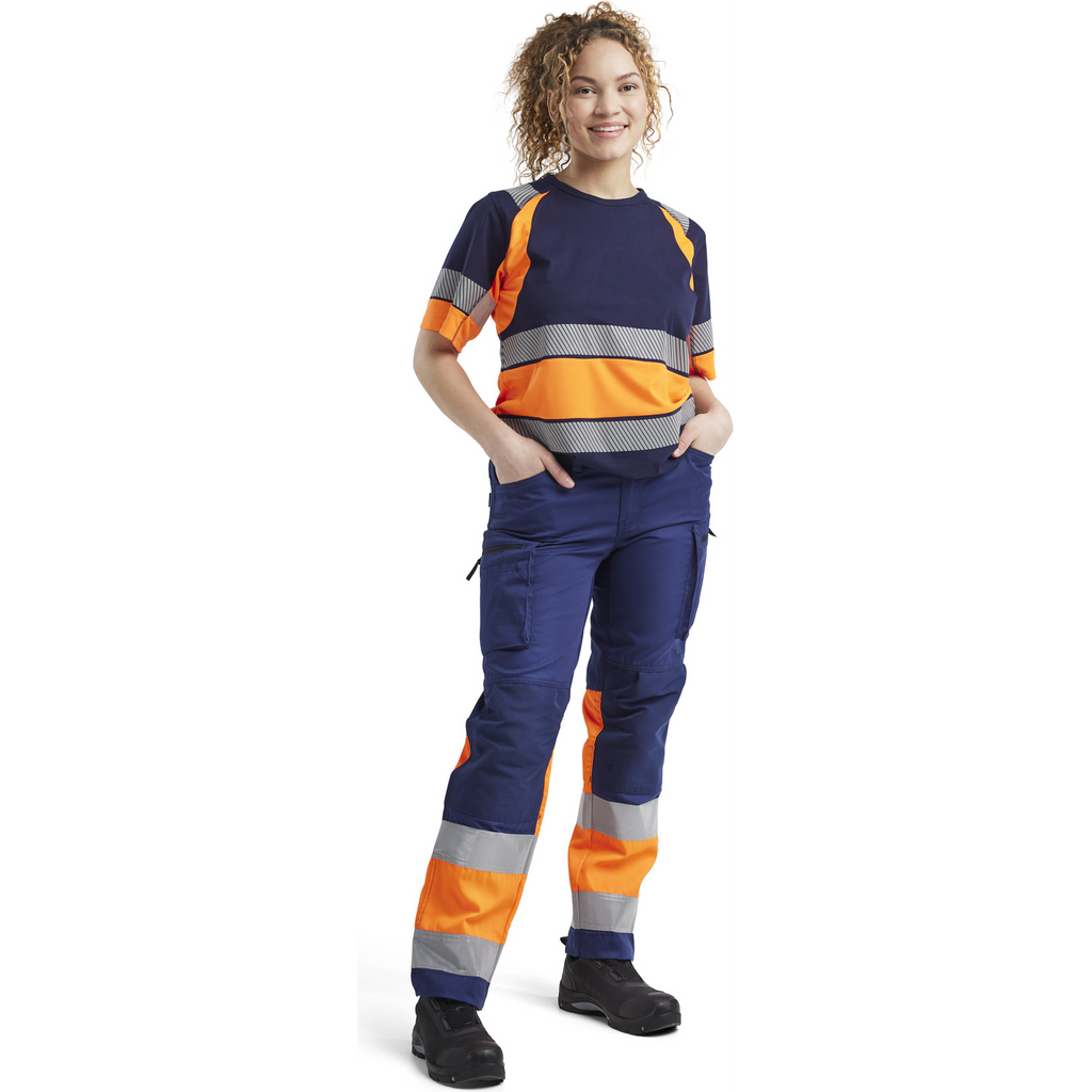 Blaklader Women's Stretch High Vis Work Trousers, Navy/Orange (5)