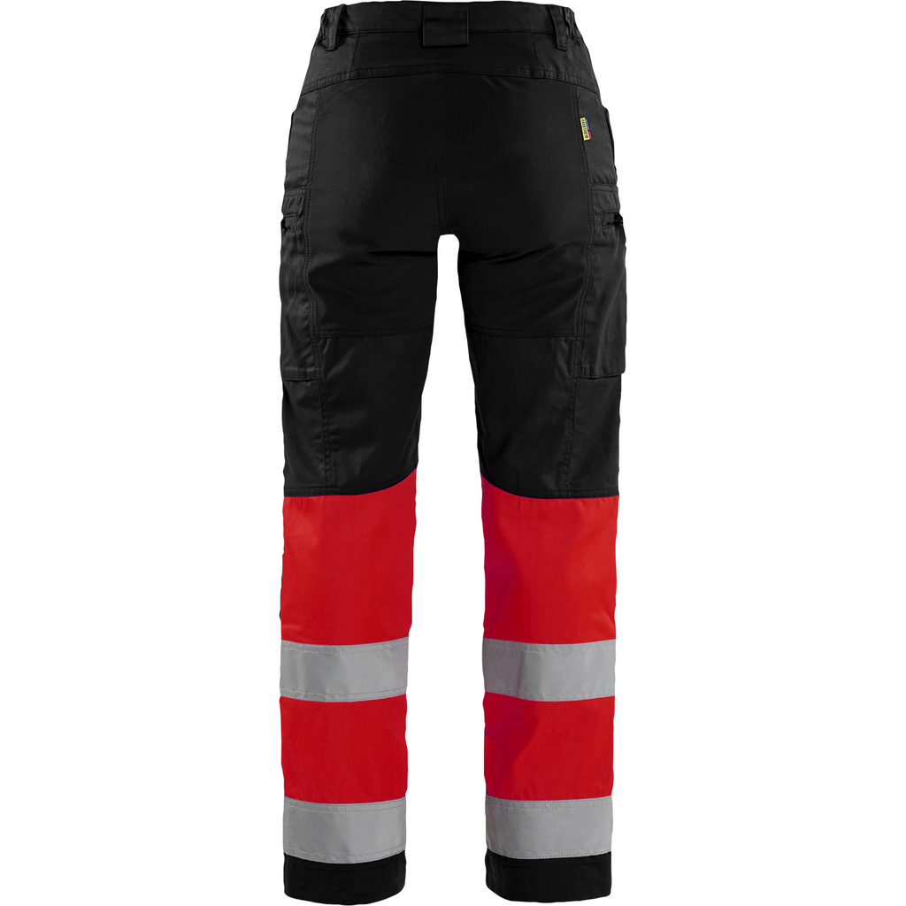 Blaklader High Vis Ladies Stretch Work Trousers, Black/High Vis Red (4)