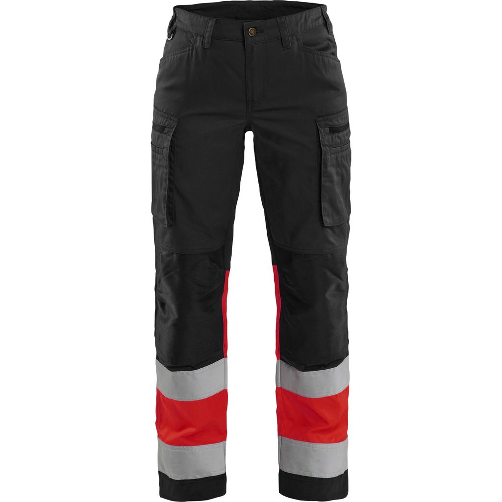 Blaklader High Vis Ladies Stretch Work Trousers, Black/High Vis Red