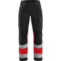 Blaklader High Vis Ladies Stretch Work Trousers, Black/High Vis Red