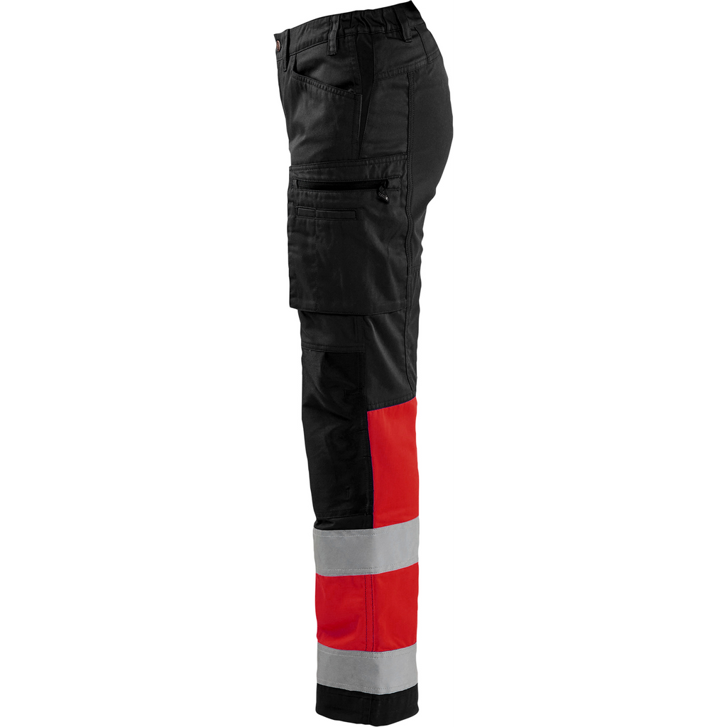 Blaklader High Vis Ladies Stretch Work Trousers, Black/High Vis Red (3)