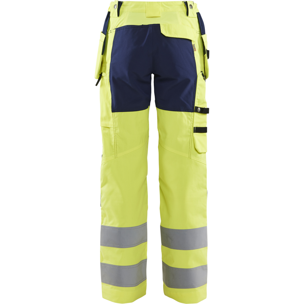 Blaklader High Vis Ladies Stretch Work Trousers, Yellow/Navy (4)