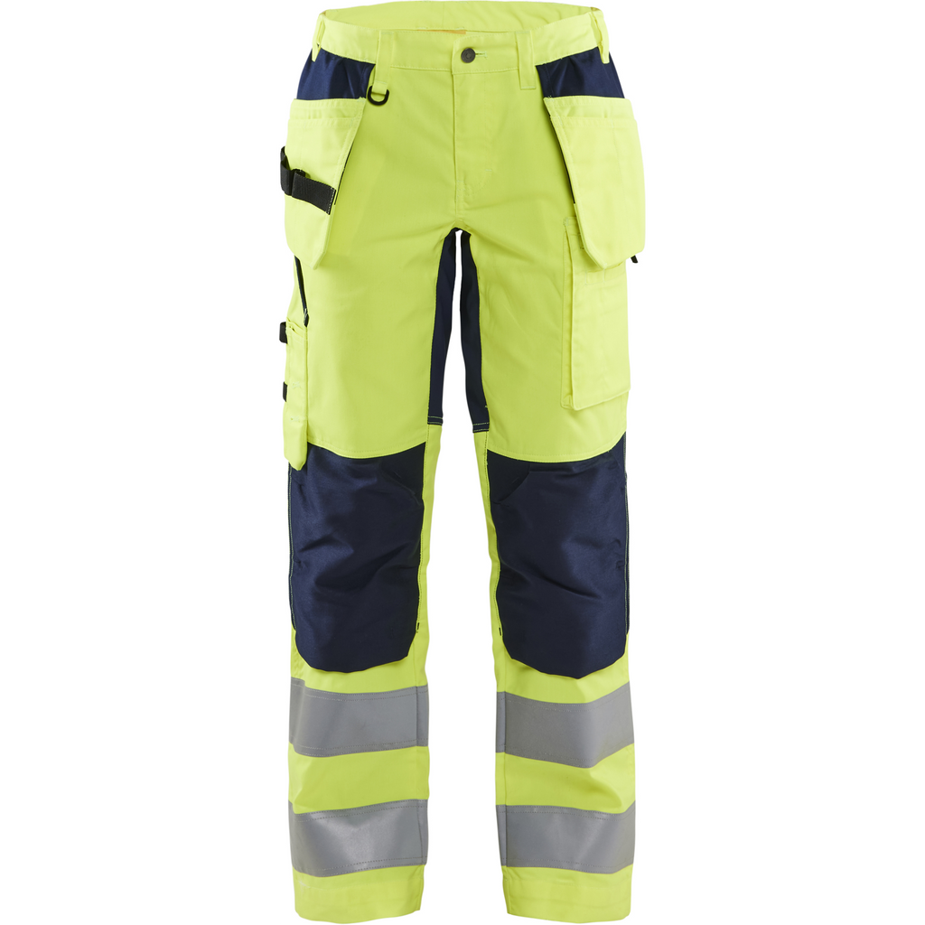 Blaklader High Vis Ladies Stretch Work Trousers, Yellow/Navy