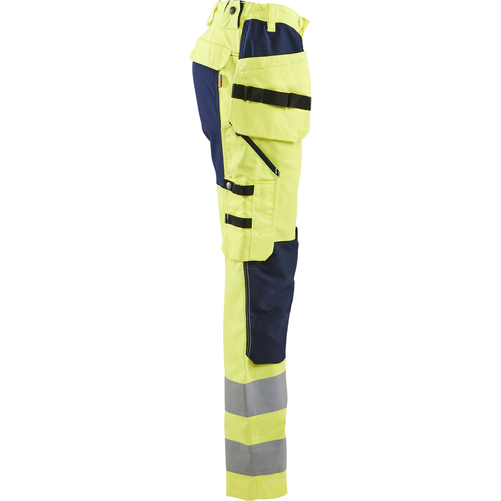 Blaklader High Vis Ladies Stretch Work Trousers, Yellow/Navy (2)