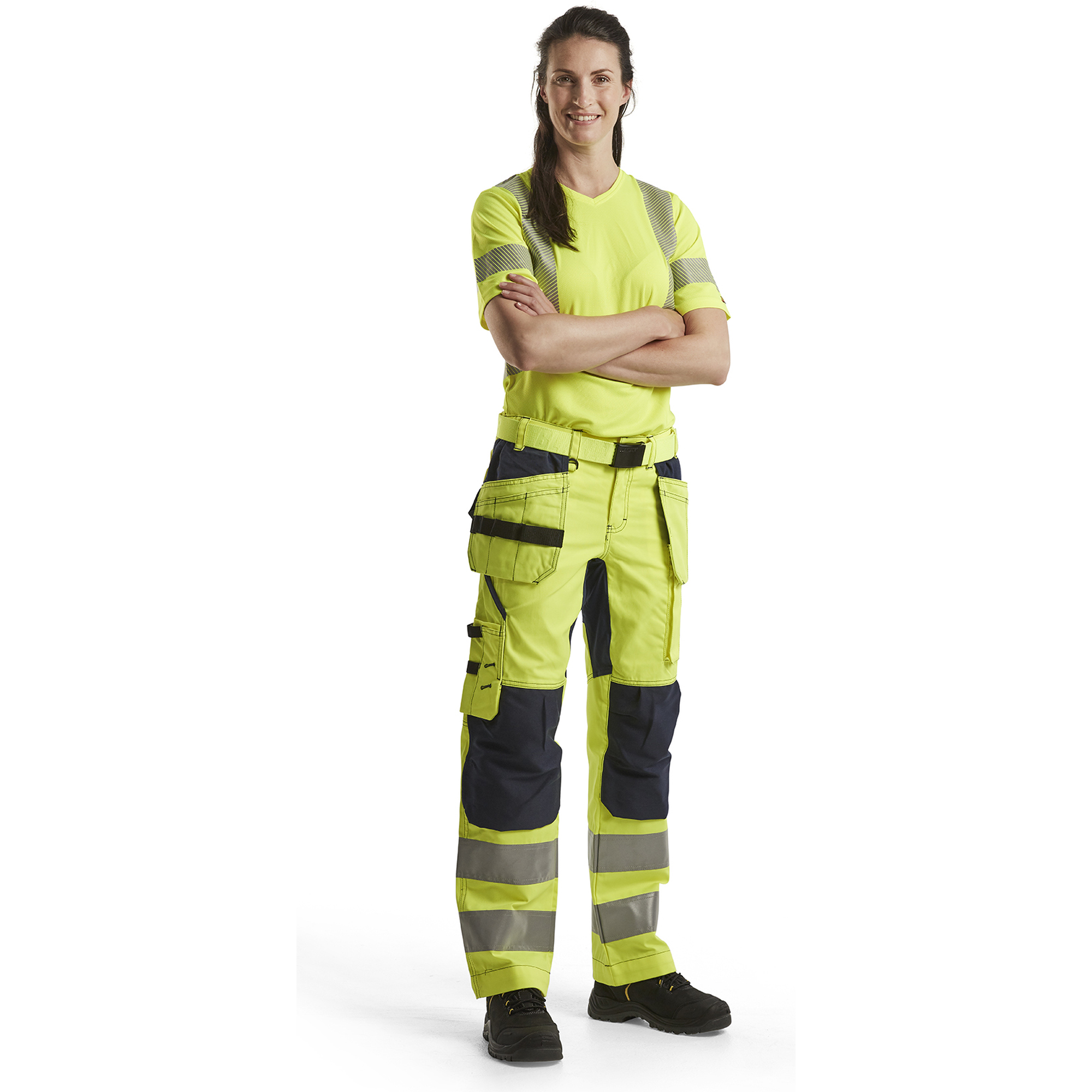 Blaklader High Vis Ladies Stretch Work Trousers, Yellow/Navy (5)
