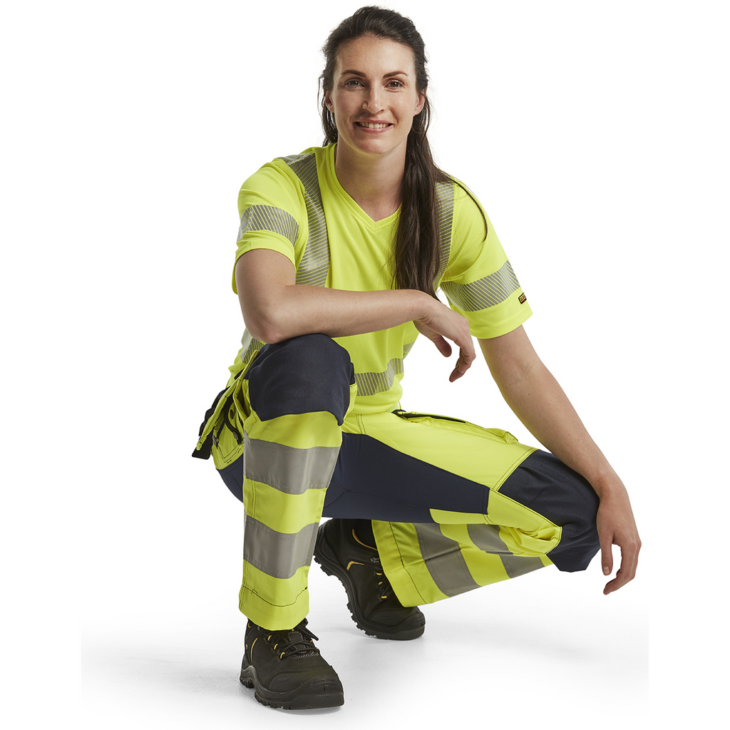 Blaklader High Vis Ladies Stretch Work Trousers, Yellow/Navy (6)