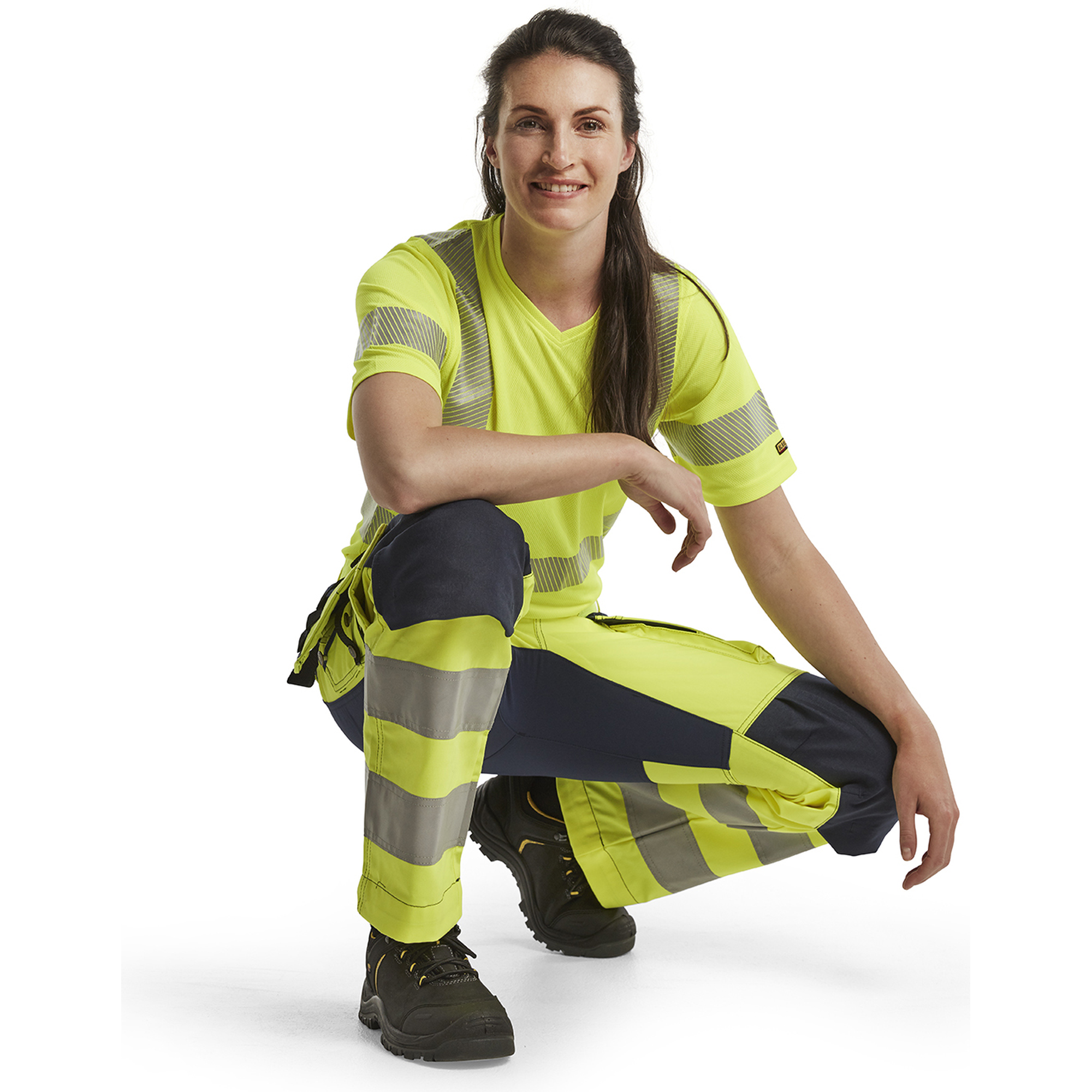 Blaklader High Vis Ladies Stretch Work Trousers, Yellow/Navy (6)