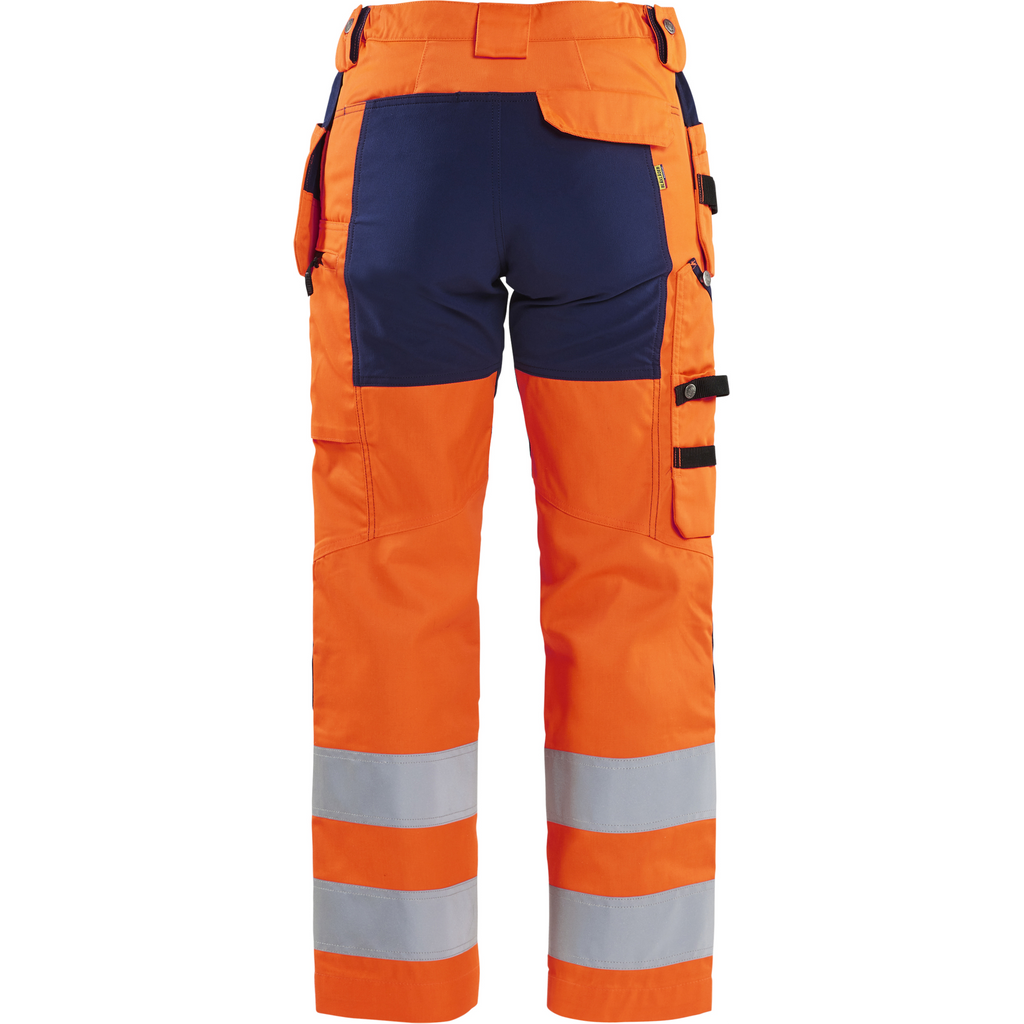Blaklader High Vis Ladies Stretch Work Trousers, Orange/Navy Blue (4)