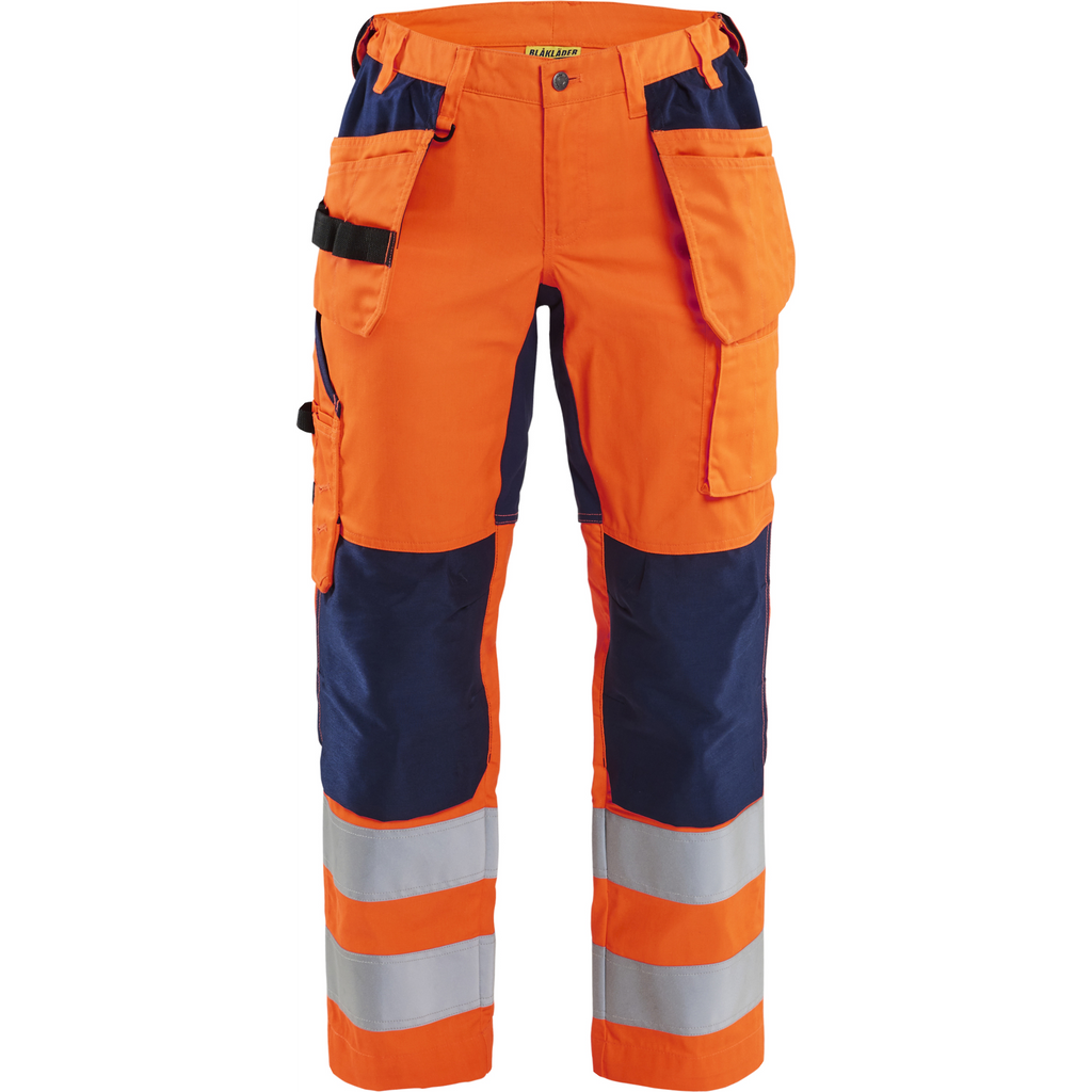 Blaklader High Vis Ladies Stretch Work Trousers, Orange/Navy Blue
