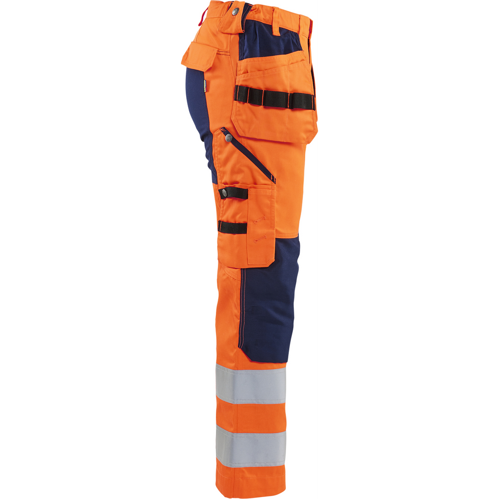 Blaklader High Vis Ladies Stretch Work Trousers, Orange/Navy Blue (2)