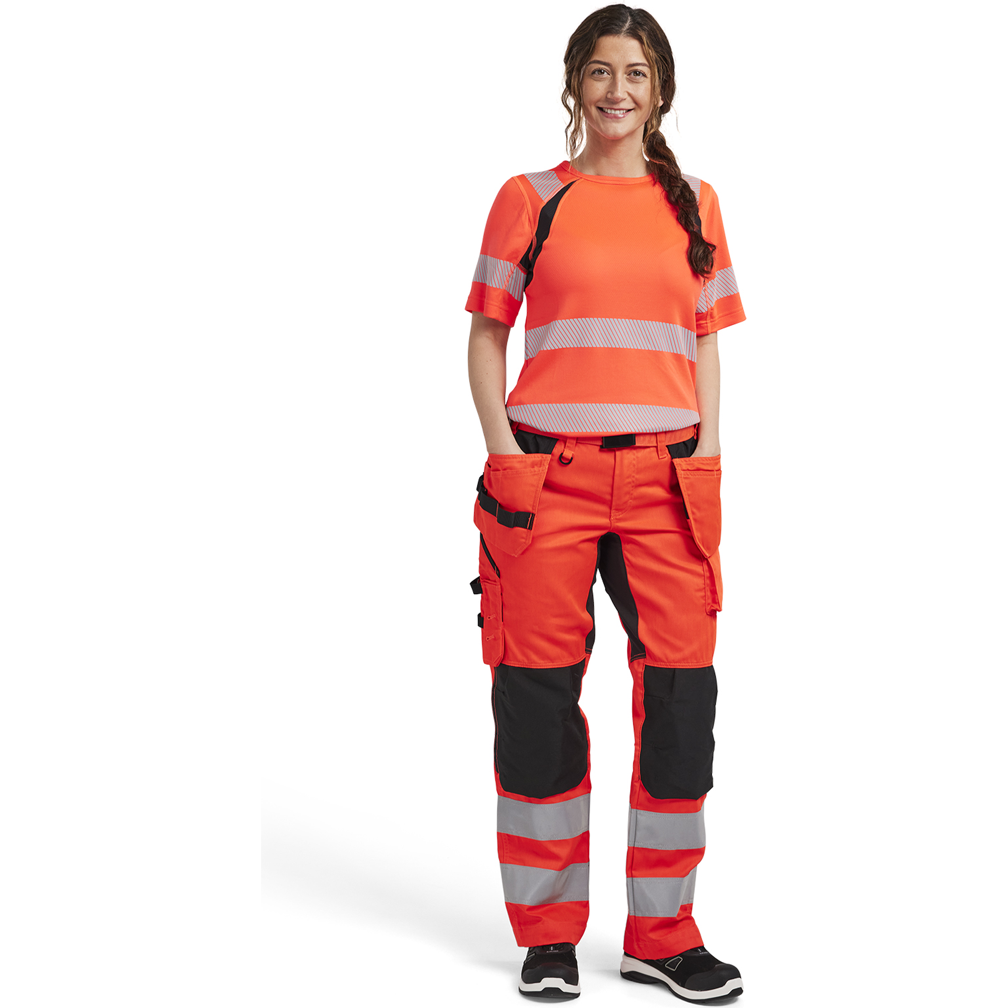 Blaklader High Vis Ladies Stretch Work Trousers, Red/Black (5)