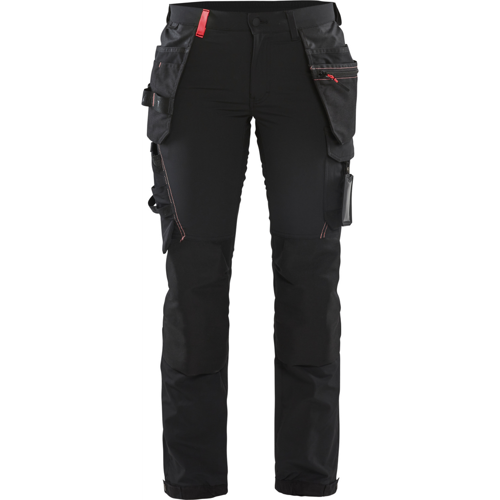 Blaklader Ladies 4-Way Stretch Craftsman Work Trousers, Black/Red