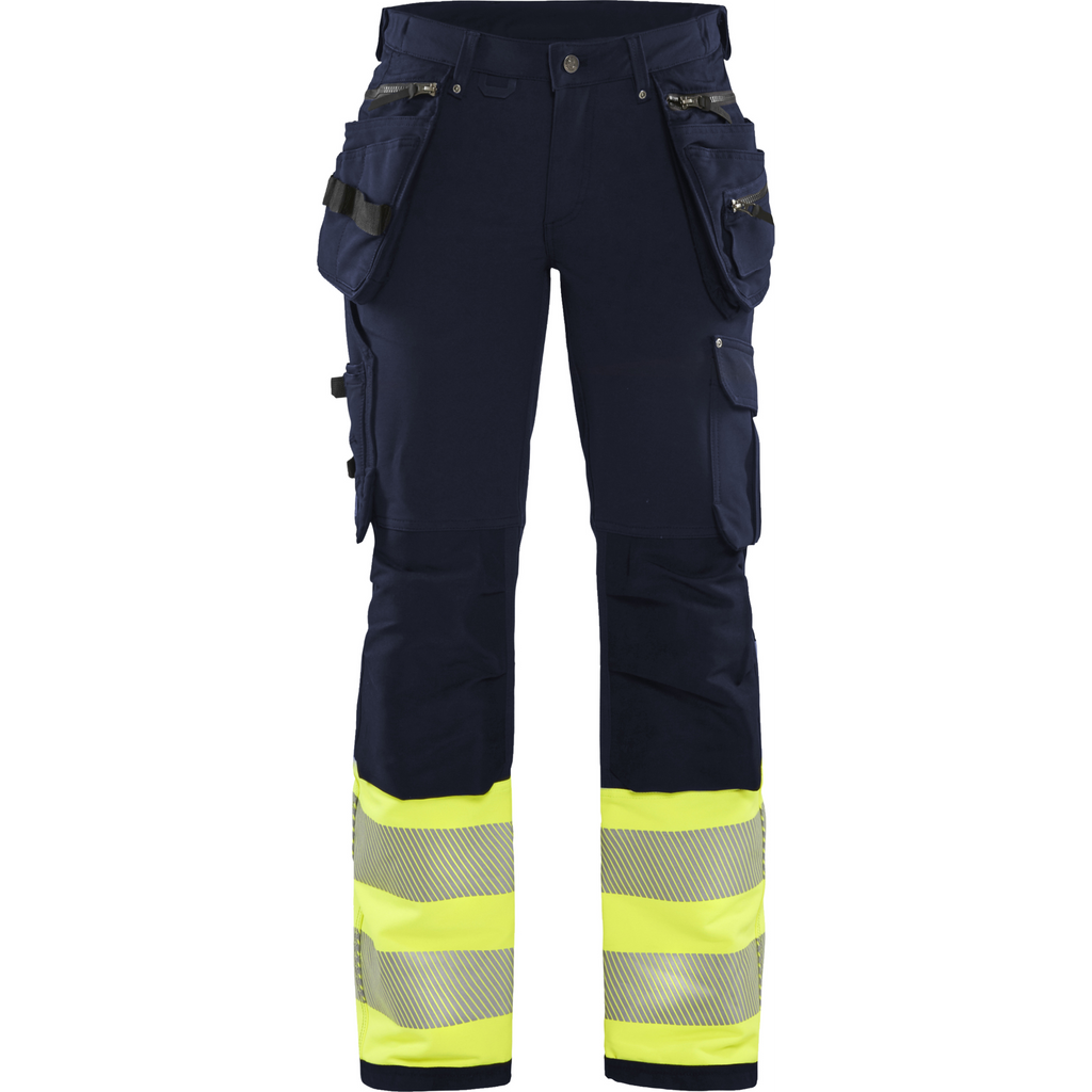 Blaklader High Vis Ladies 4-Way Stretch Work Trousers, Navy/Yellow