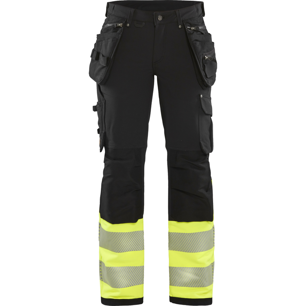 Blaklader High Vis Ladies 4-Way Stretch Work Trousers, Black/Yellow