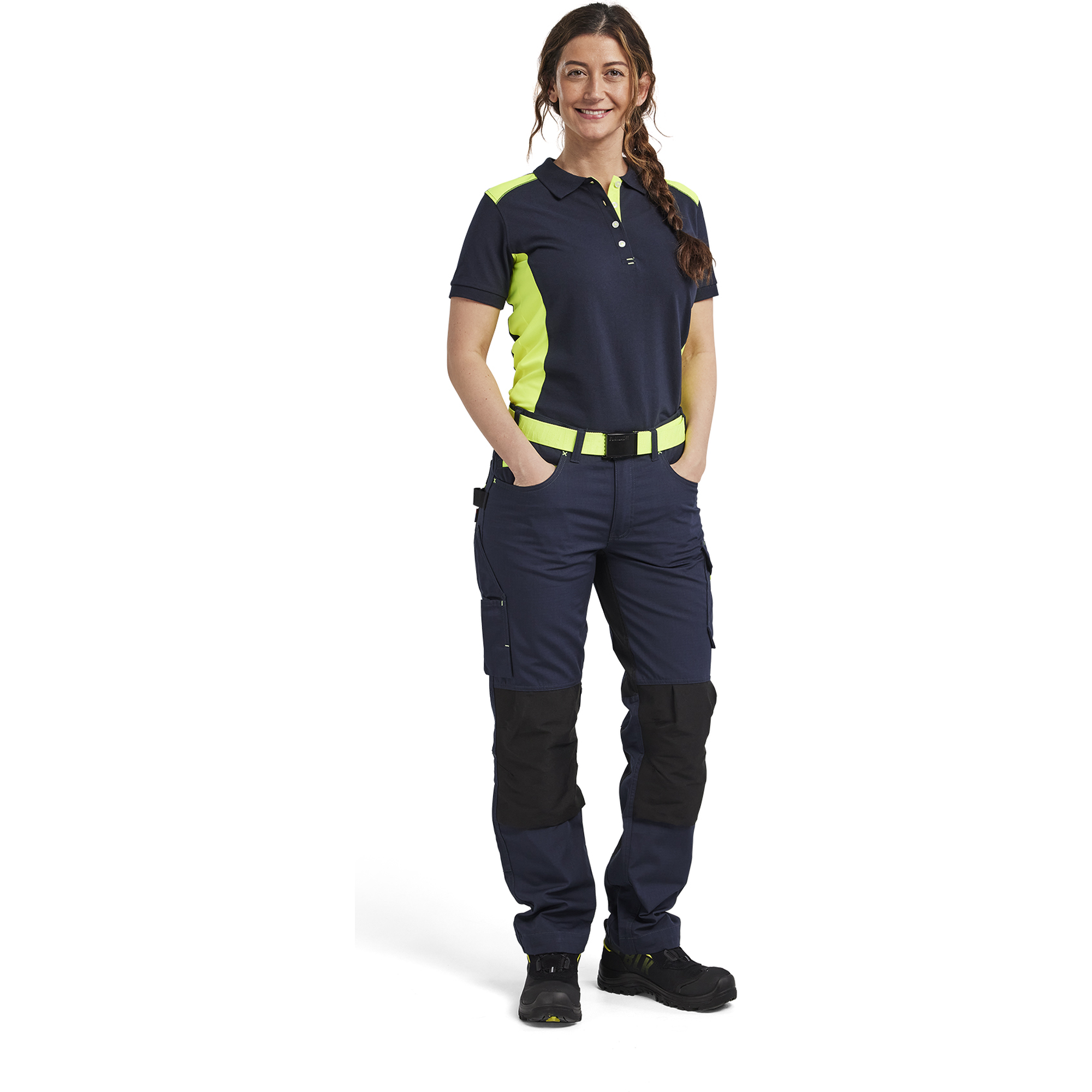Blaklader Women's Stretch Work Trousers, Dark Navy/Yellow (5)