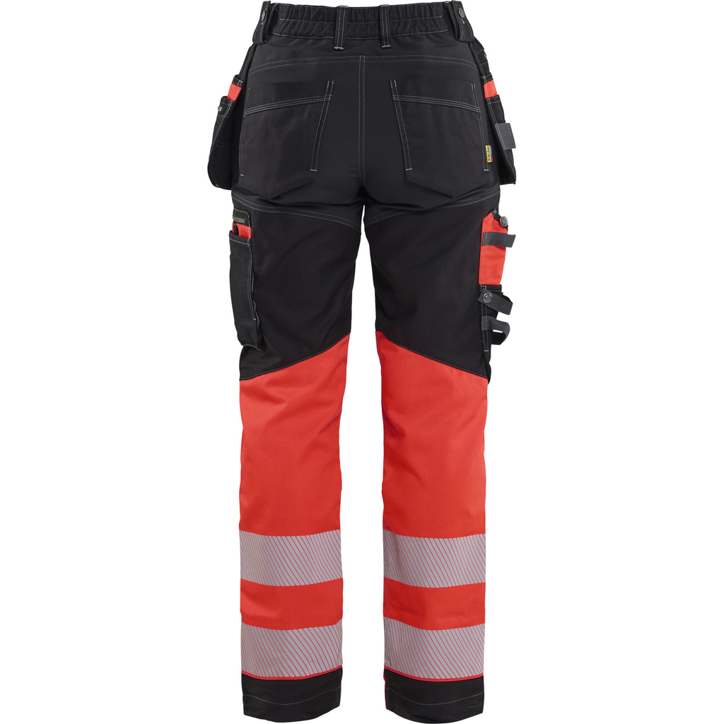 Blaklader High Vis Ladies Stretch Work Trousers, Black/High Vis Red (3)