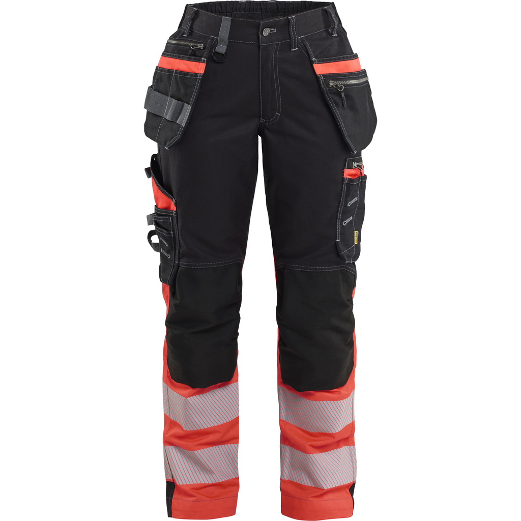 Blaklader High Vis Ladies Stretch Work Trousers, Black/High Vis Red