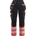 Blaklader High Vis Ladies Stretch Work Trousers, Black/High Vis Red