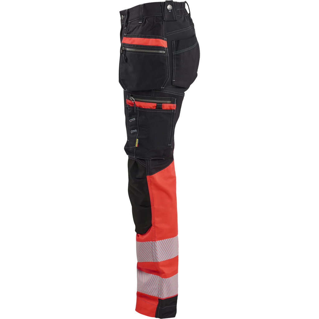 Blaklader High Vis Ladies Stretch Work Trousers, Black/High Vis Red (2)