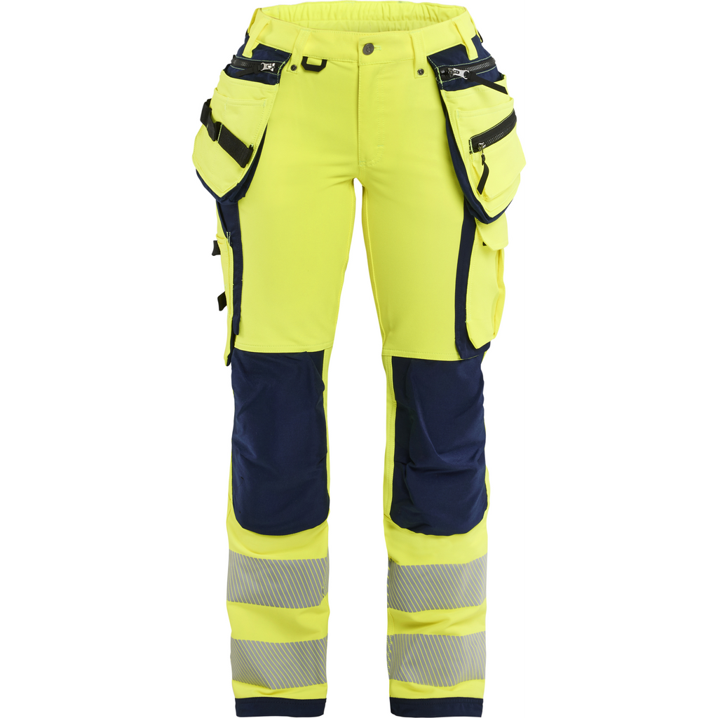 Blaklader High Vis Ladies 4-Way Stretch Work Trousers, Yellow/Navy Blue