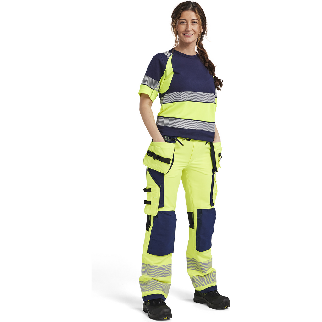 Blaklader High Vis Ladies 4-Way Stretch Work Trousers, Yellow/Navy Blue (5)
