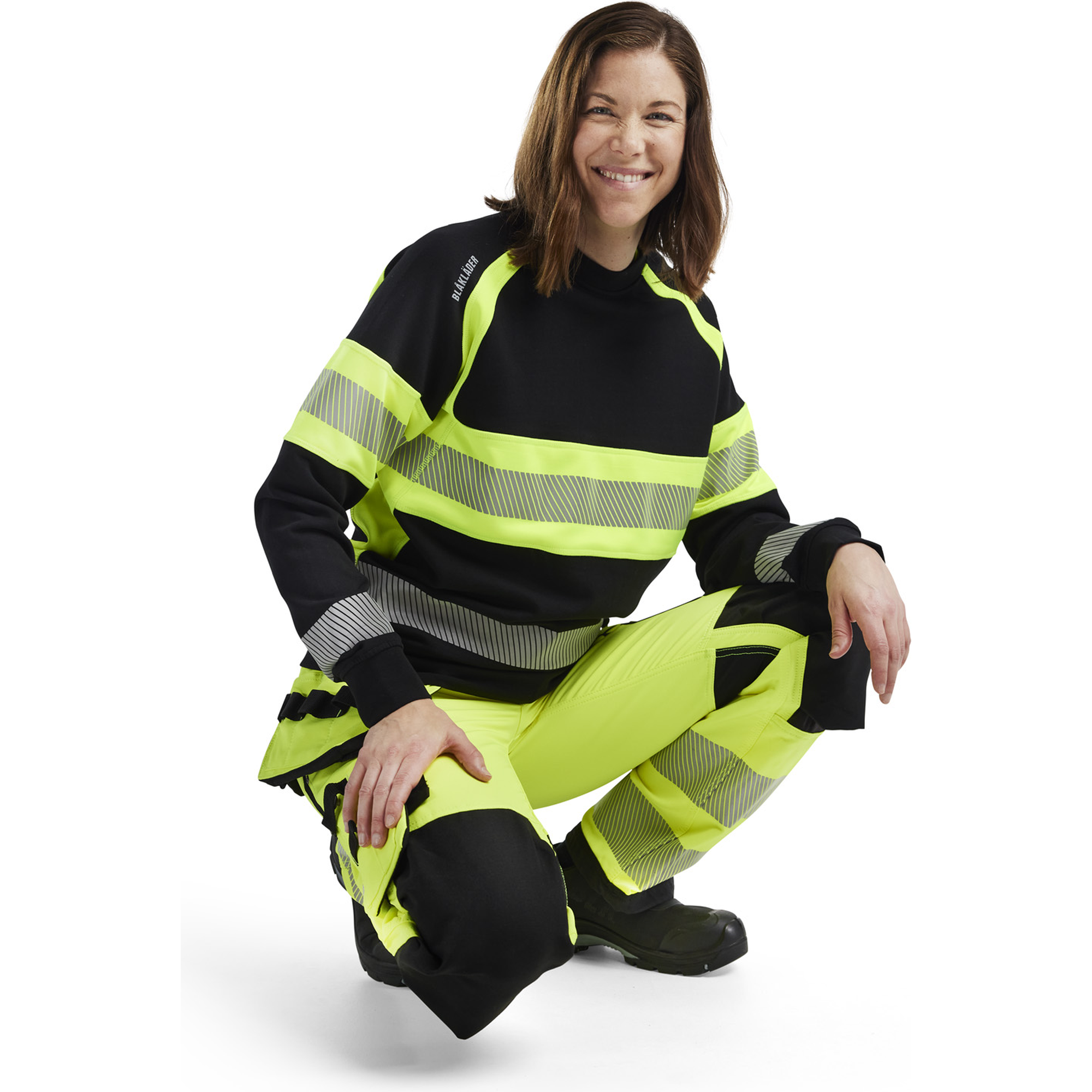 Blaklader High Vis Women's 4-Way Stretch Work Trousers, Yellow/Black (6)