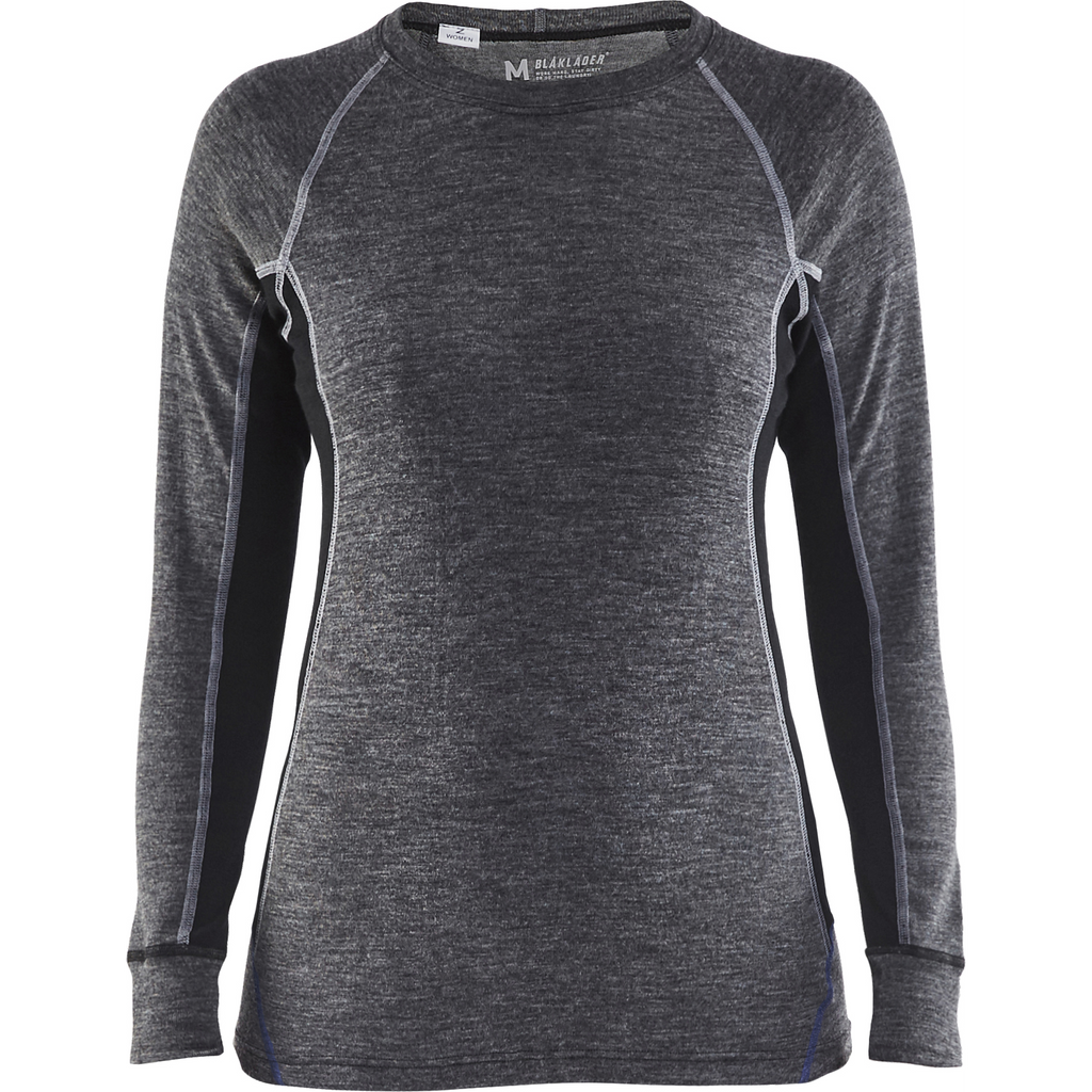 Blaklader Women's Merino Wool Warm Undershirt, Medium Grey/Black