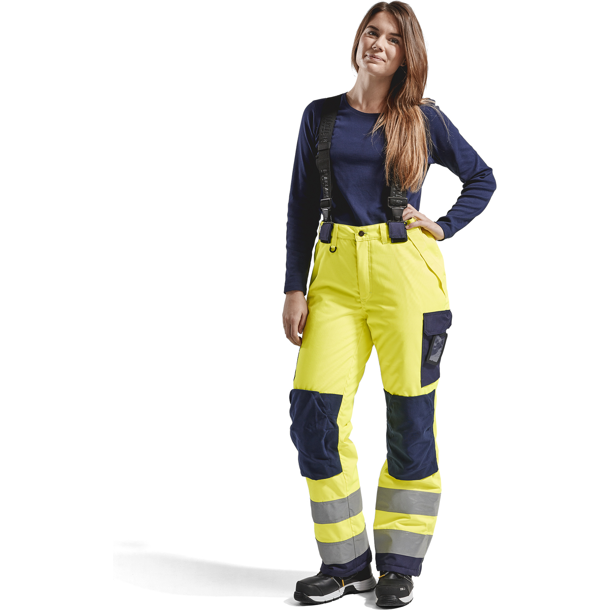 Blaklader High Vis Ladies Winter Work Trousers, Yellow/Navy Blue (5)