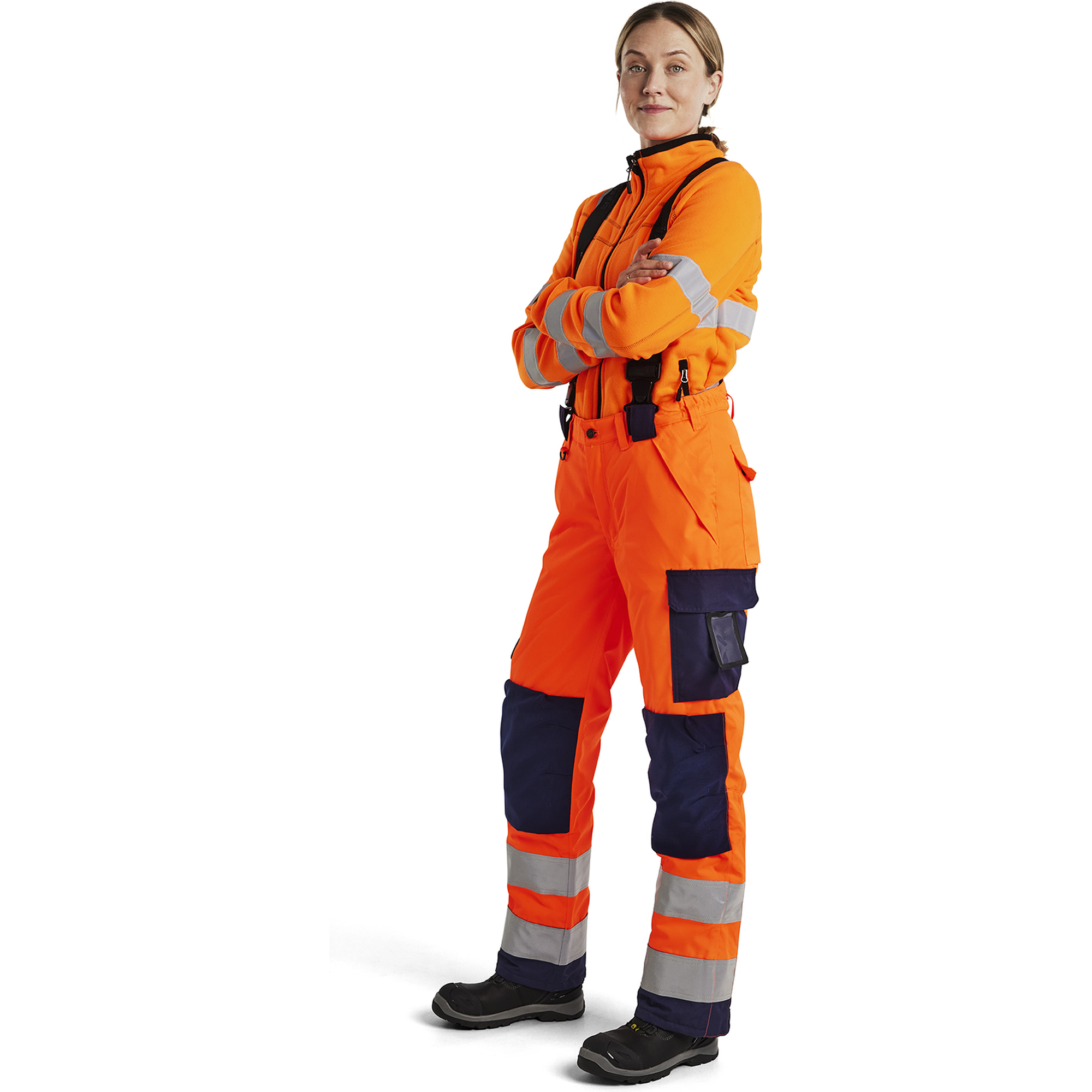 Blaklader High Vis Ladies Winter Work Trousers, Orange/Navy Blue (5)