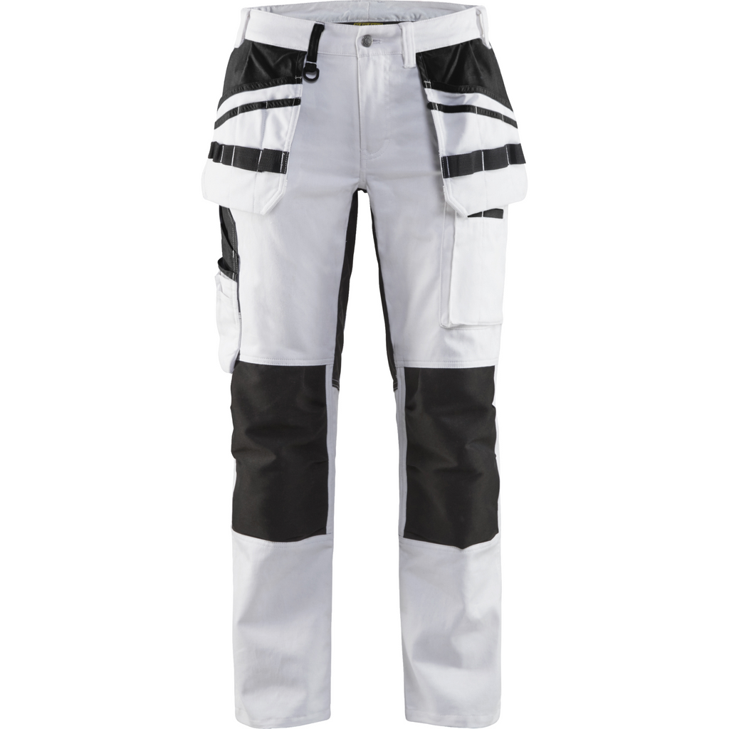 Blaklader Ladies Painters Trousers with Stretch Inserts, White/Black