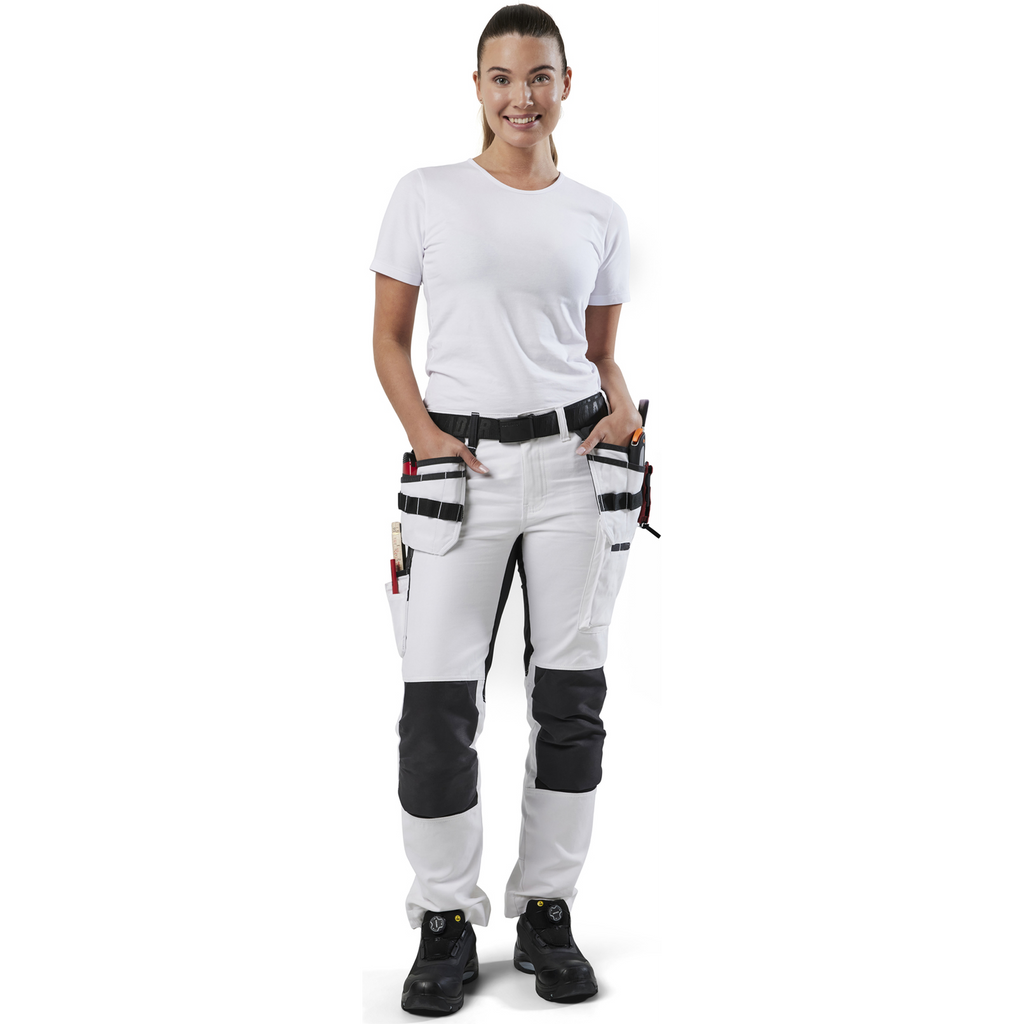 Blaklader Ladies Painters Trousers with Stretch Inserts, White/Black (5)
