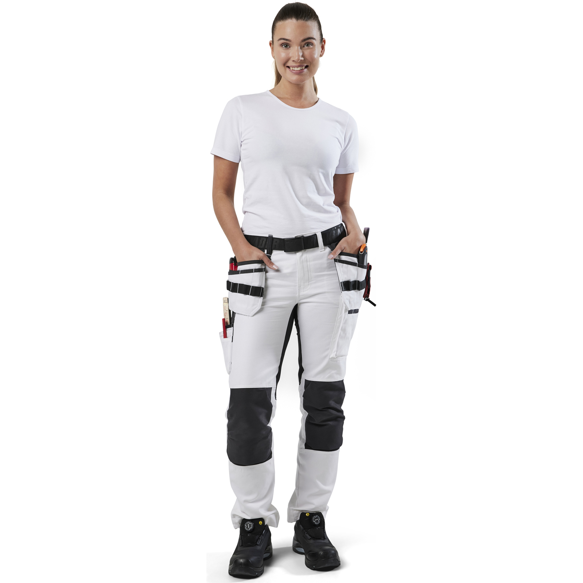 Blaklader Ladies Painters Trousers with Stretch Inserts, White/Black (5)