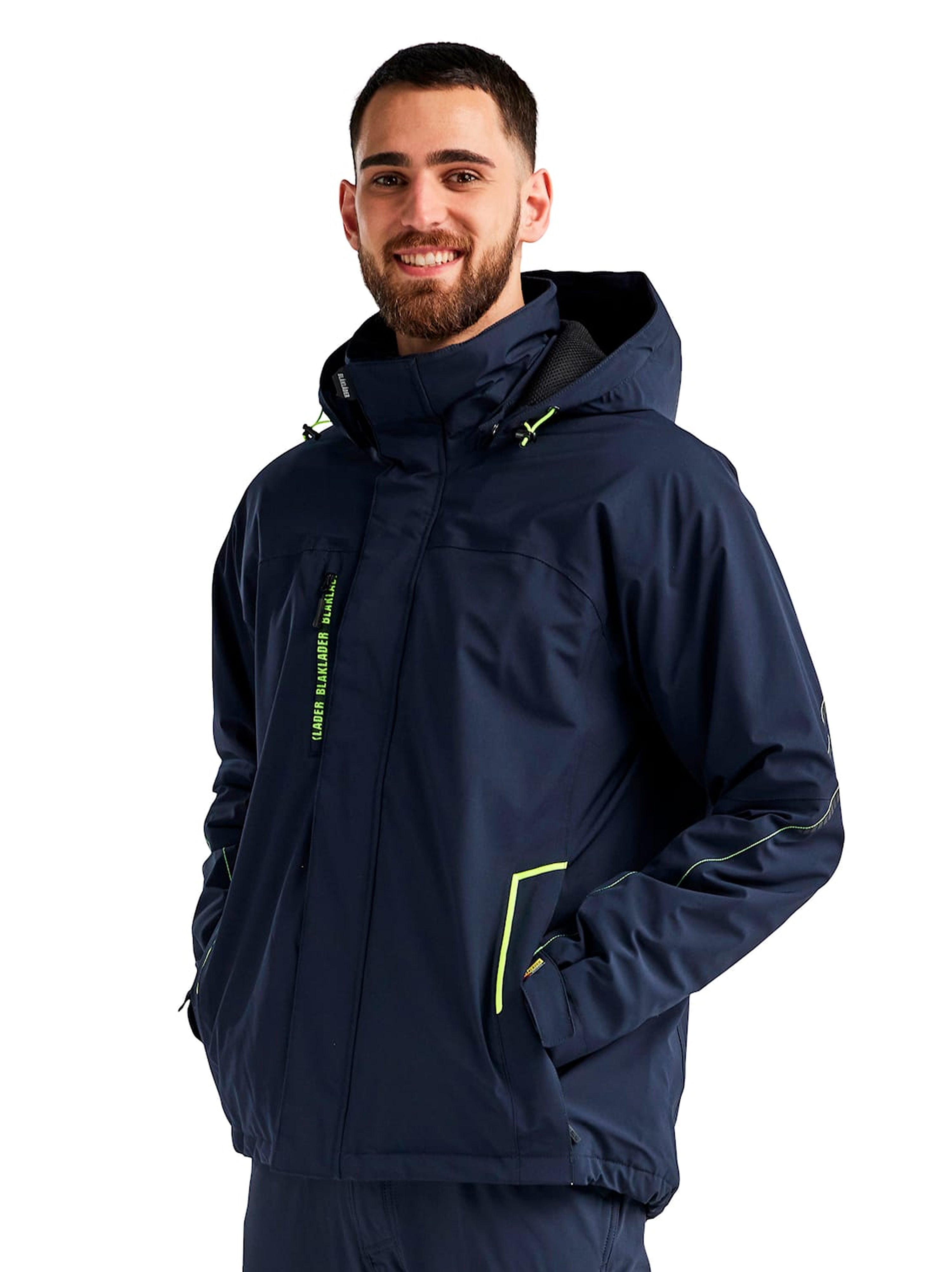Blaklader Lined Lightweight Stretch Winter Jacket, Dark Navy Blue/Yellow (6)