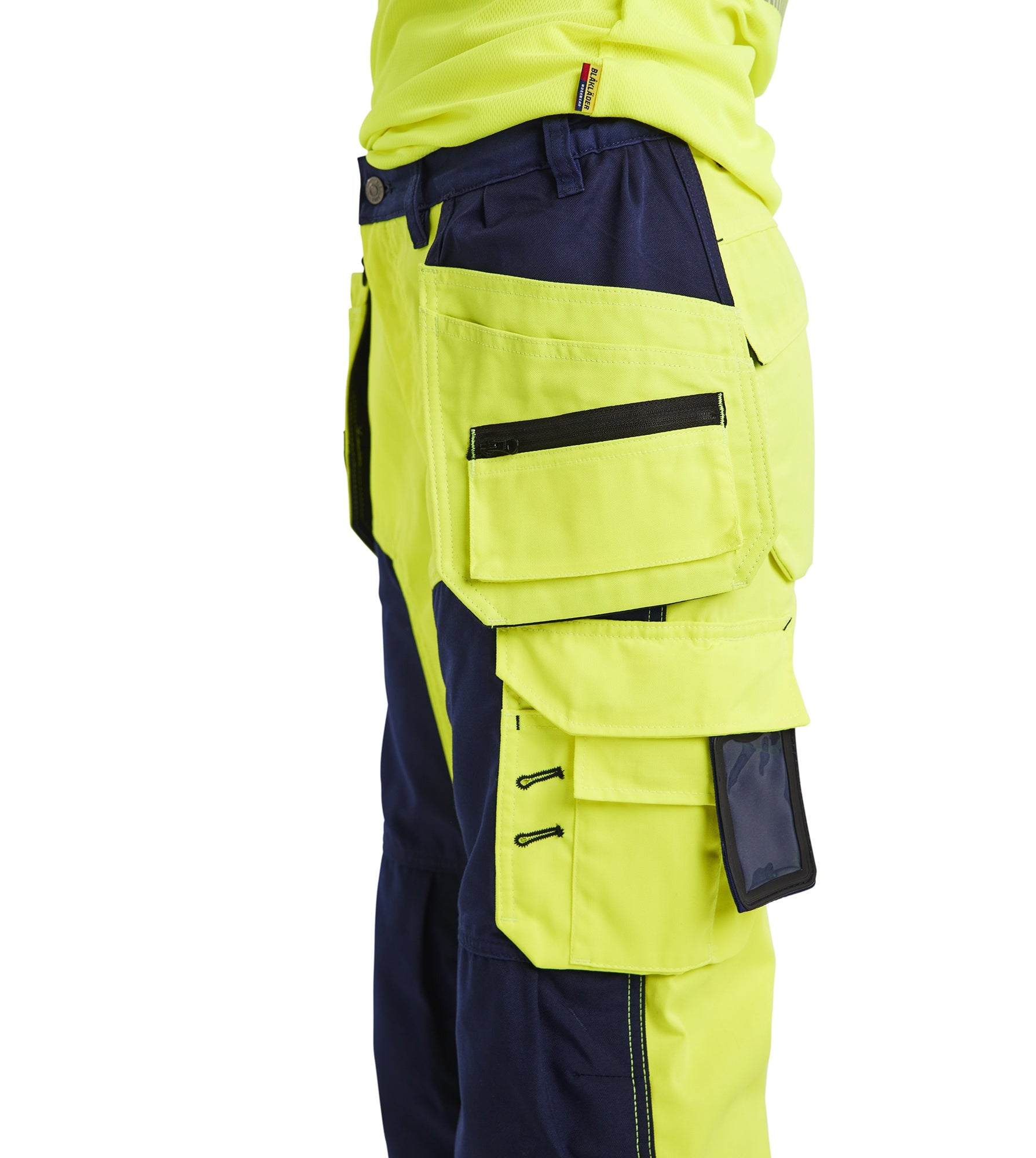 Blaklader High Vis Ladies Work Trousers with Tool Pockets, Yellow/Navy (4)