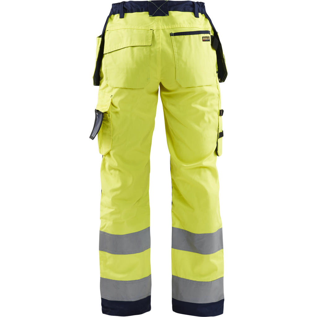 Blaklader High Vis Ladies Work Trousers with Tool Pockets, Yellow/Navy (2)