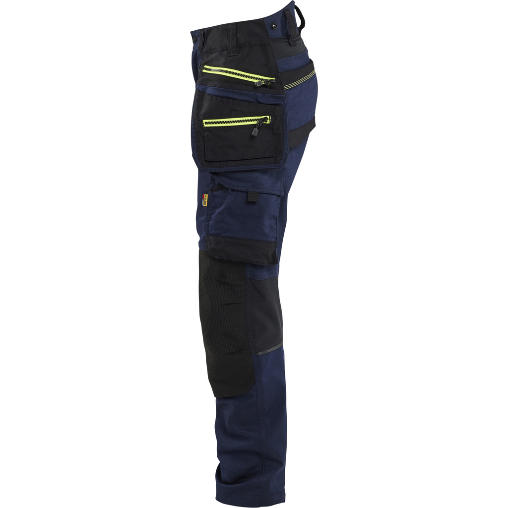 Blaklader STRIKER Women's Craftsman Work Trousers Stretch, Dark Navy/High Vis Yellow