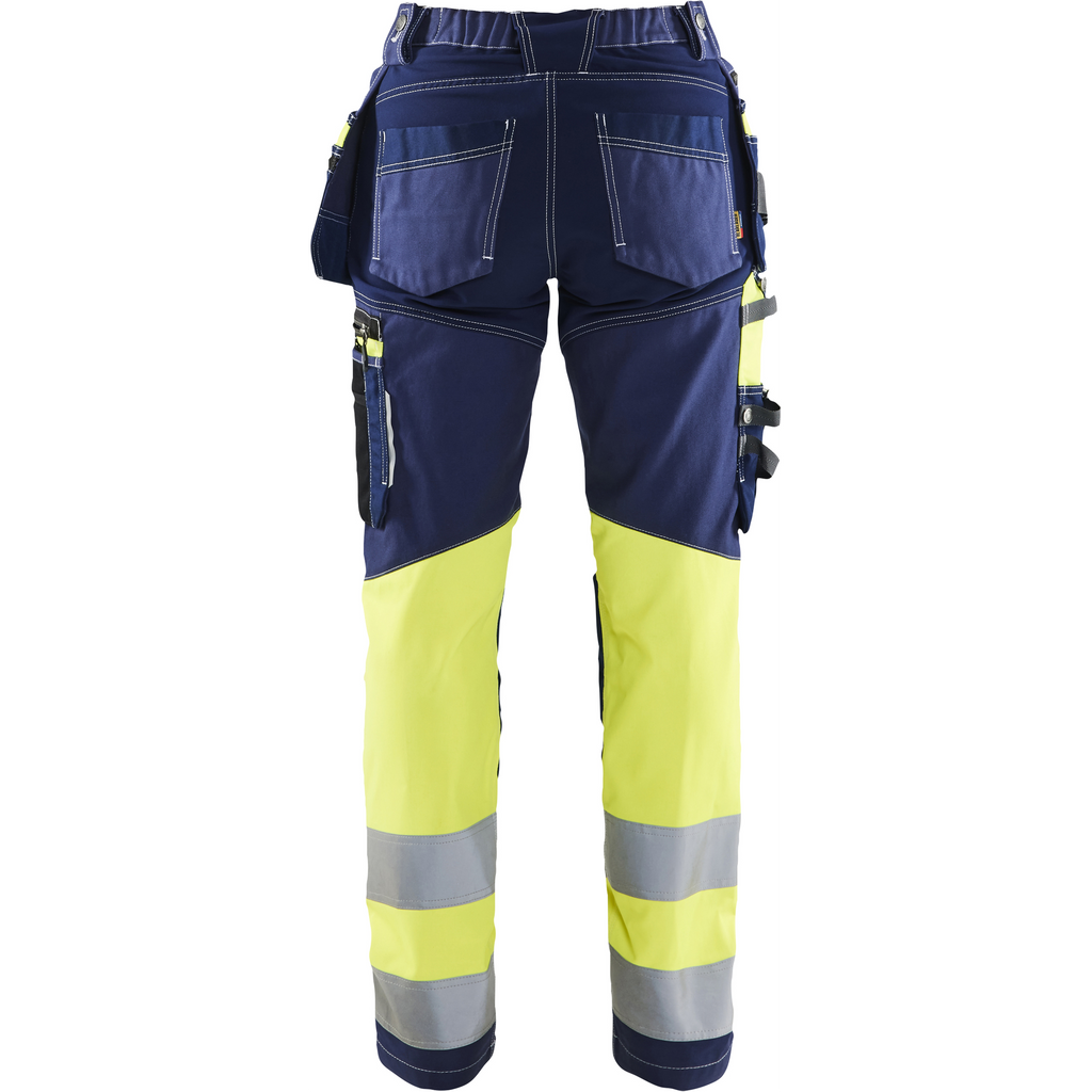 Blaklader High Vis Ladies Stretch Work Trousers, Navy Blue/Yellow (2)